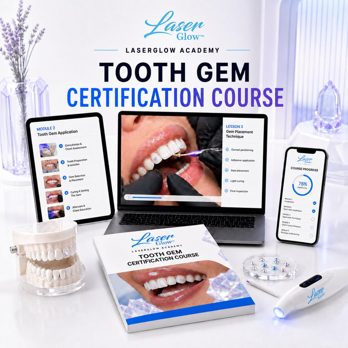 LaserGlow online tooth gem certification course with application lessons, manual and professional tools