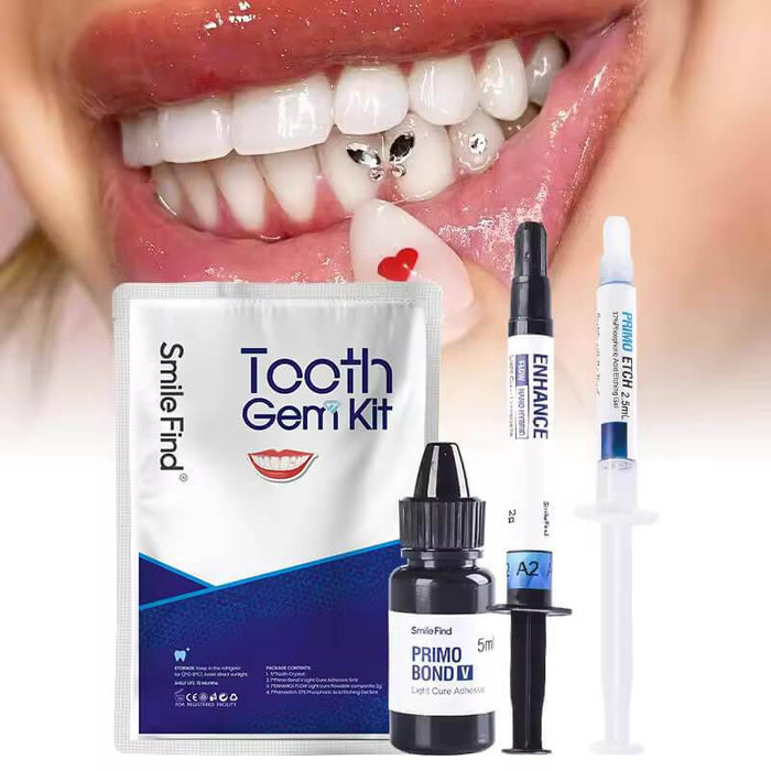 Professional tooth gem kit with etch bond and adhesive