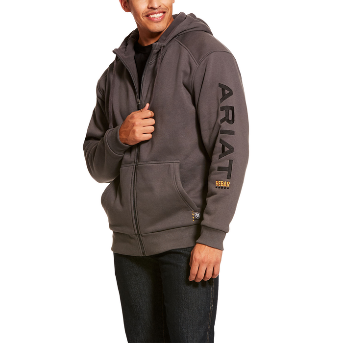 REBAR ALL-WEATHER FULL ZIP ARM LOGO HOODIE - 021-Dark Gray | Ariat 10027800