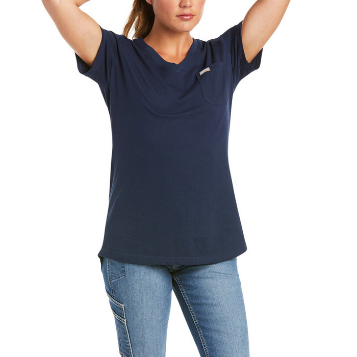 REBAR COTTON STRONG V-NECK SHORT-SLEEVE SHIRT - 400-Blue | Ariat 10035382