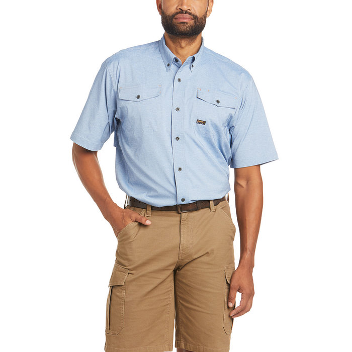 REBAR MADE TOUGH VENTTEK DURASTRETCH SHORT-SLEEVE WORK SHIRT - 400-Blue | Ariat 10035520