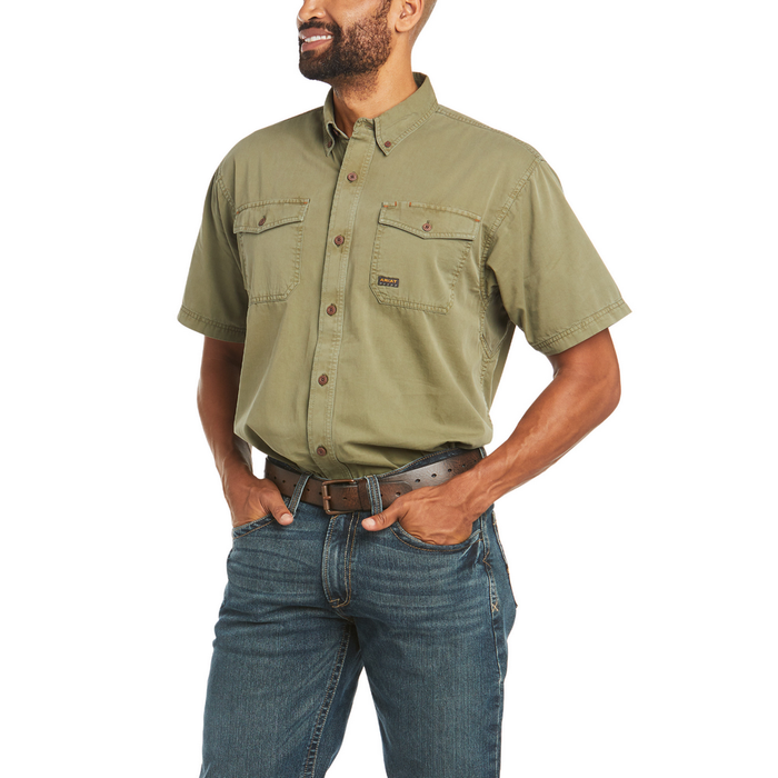 REBAR WASHED TWILL SHORT-SLEEVE BUTTON-UP SHIRT - 300-Green | Ariat 10035416