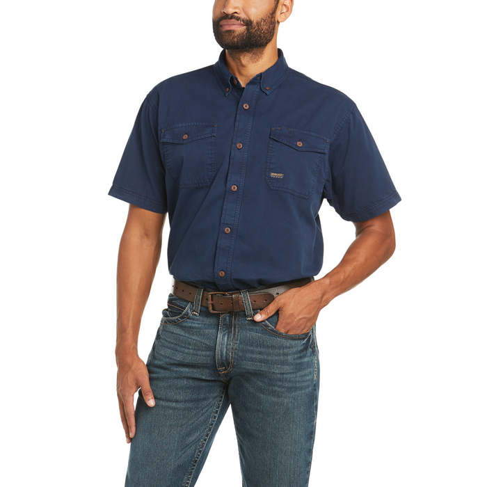 REBAR WASHED TWILL SHORT-SLEEVE WORK SHIRT - 400-Blue | Ariat 10035415