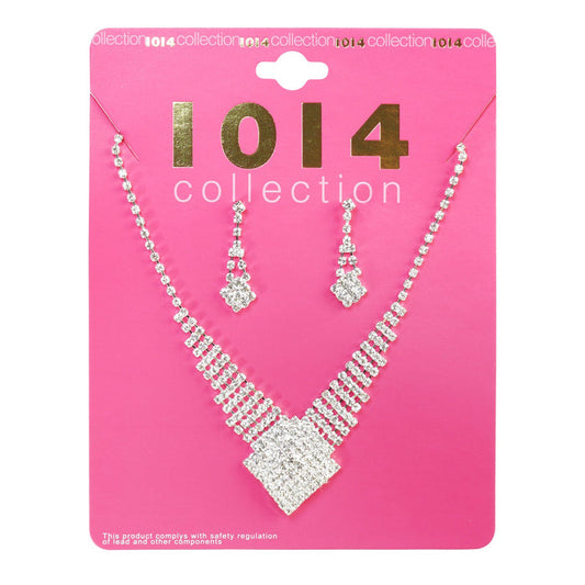 Rhinestone Necklace & Earrings Set - ikatehouse