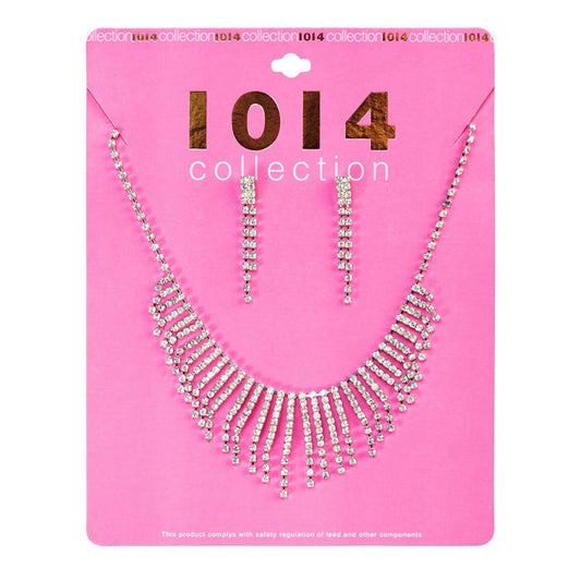 Rhinestone Necklace & Earrings Set - ikatehouse