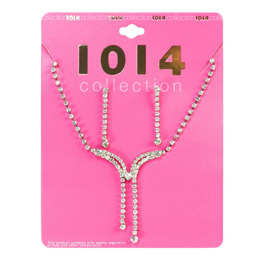 Rhinestone Necklace & Earrings Set - ikatehouse