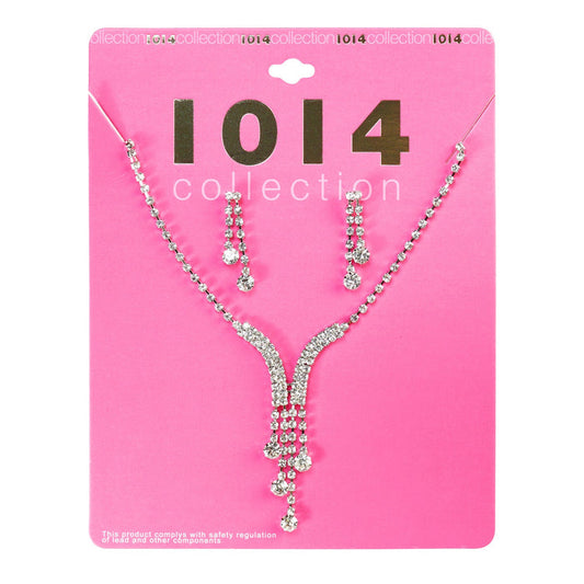 Rhinestone Necklace & Earrings Set - ikatehouse