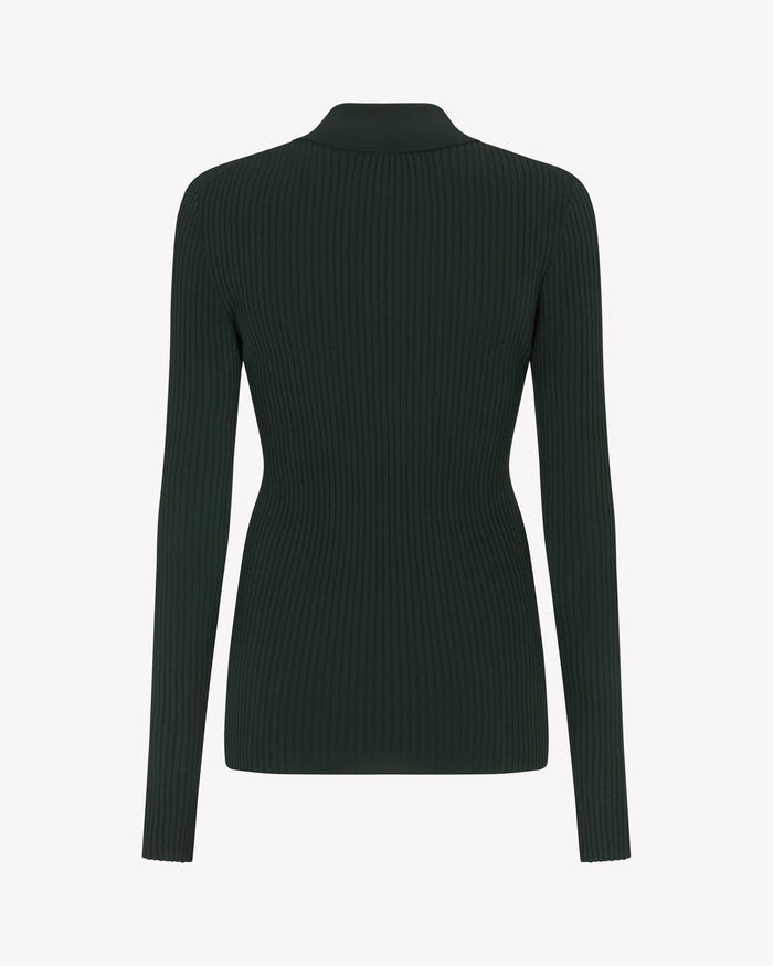 Ribbed Henley Top - Forest Green