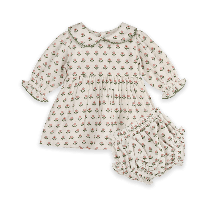Rosamund Block Print Floral Baby Dress & Bloomer Set (Organic Cotton) - Outfit
