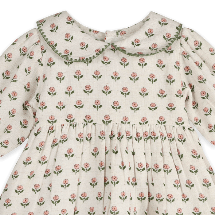 Rosamund Block Print Floral Baby Dress & Bloomer Set (Organic Cotton) - Detail