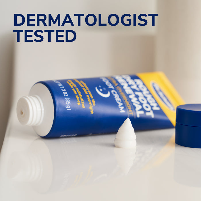 Foot renewal treatment kit tubes and cream applicator, blue and white cap.