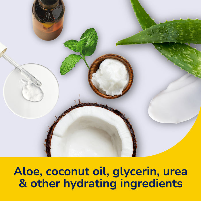Moisturizing foot cream with aloe and coconut ingredients, urea and glycerin.