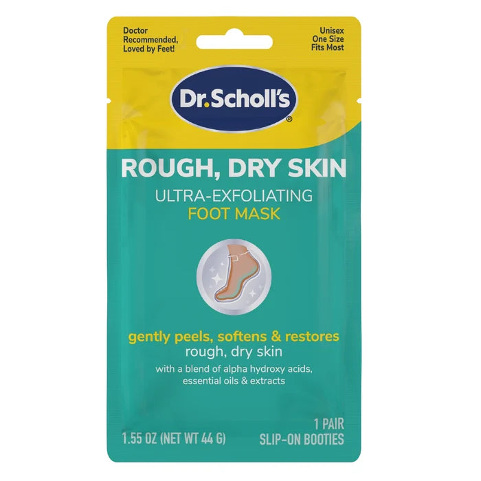 Dr.Scholl's Rough, Dry Skin Ultra-Exfoliating Foot Mask pouch with foot icon