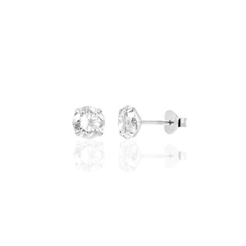 Round Cubic Zirconia Sterling Stud Earring Silver - ikatehouse