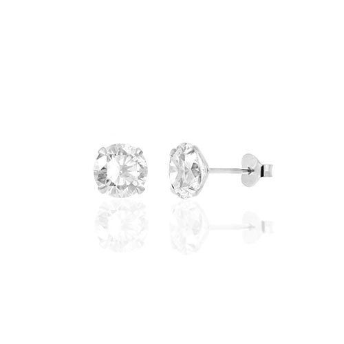 Round Cubic Zirconia Sterling Stud Earring Silver - ikatehouse