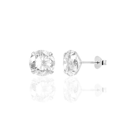 Round Cubic Zirconia Sterling Stud Earring Silver - ikatehouse
