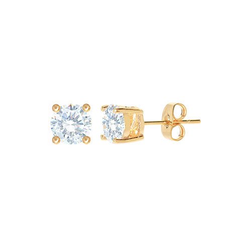 Round Cubic Zirconia Stud Earring Gold - ikatehouse