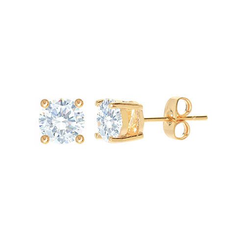 Round Cubic Zirconia Stud Earring Gold - ikatehouse