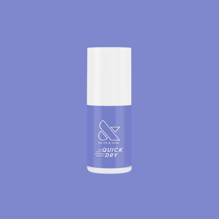 Olive and June Royal quick dry gel polish bottle in a vibrant periwinkle shade on matching background