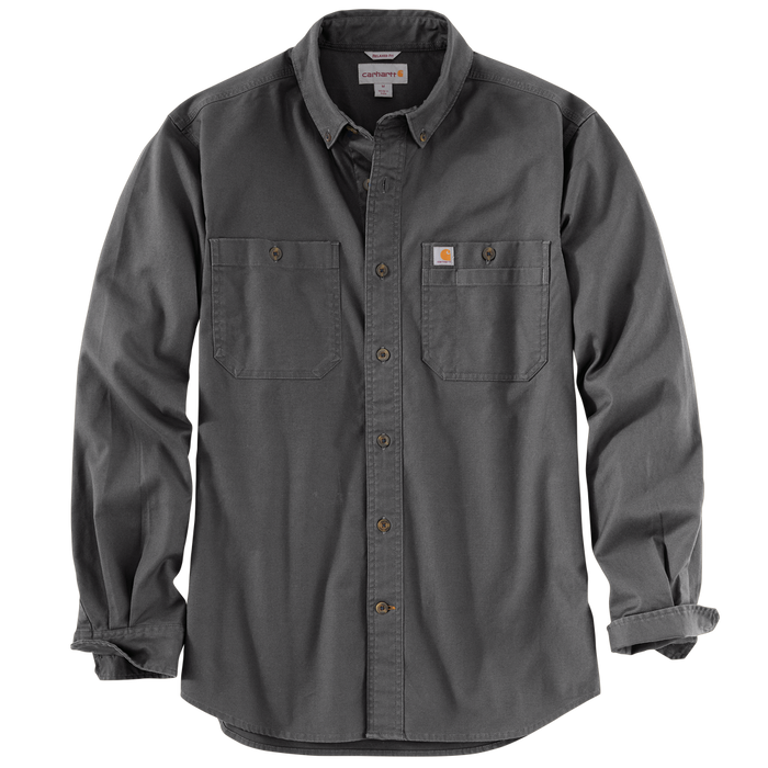 RUGGED FLEX RIGBY LONG SLEEVE WORK SHIRT - 039-Gravel | Carhartt 103554