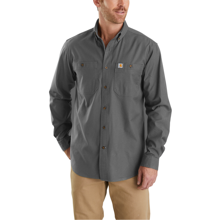 RUGGED FLEX RIGBY LONG SLEEVE WORK SHIRT - 039-Gravel | Carhartt 103554