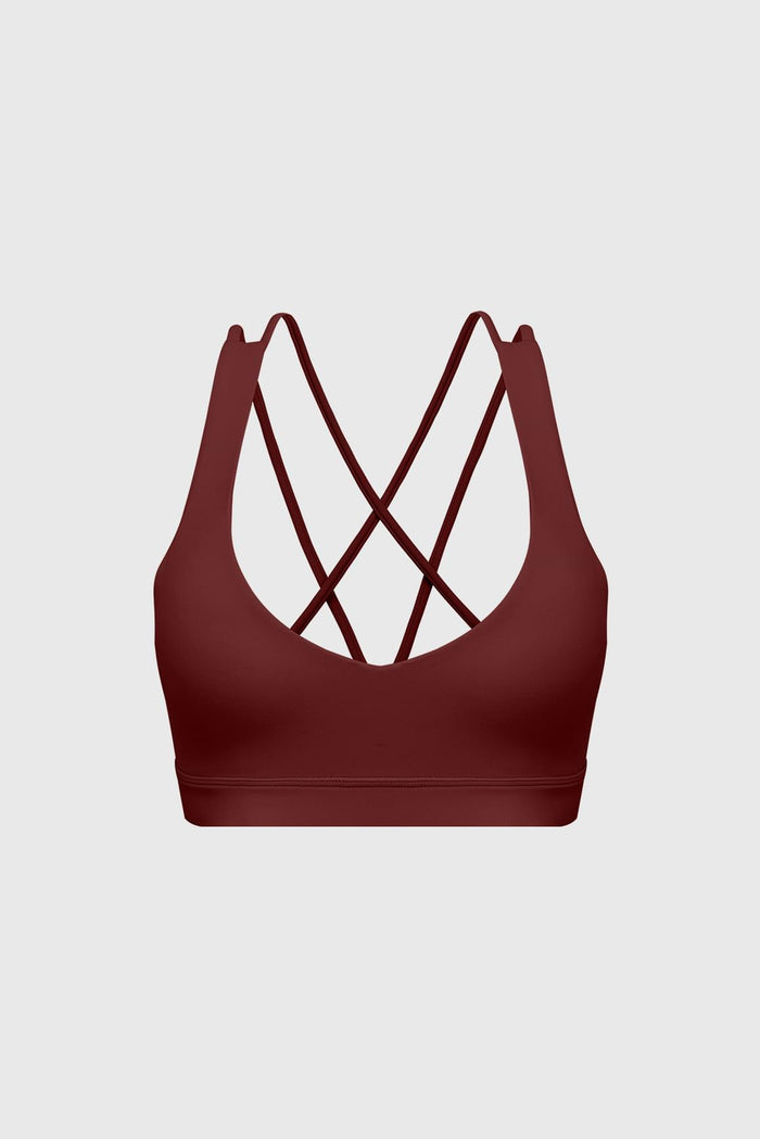Scoop Neck Crossback Bra | Mulled Wine sports bra featuring a strappy criss-cross back and scoop neckline | WISKII Active