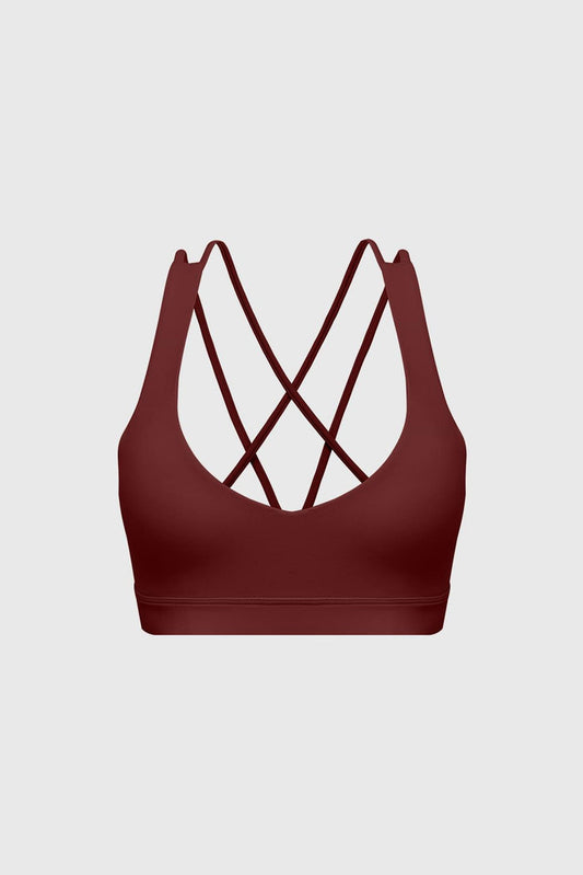 Scoop Neck Crossback Bra | Mulled Wine sports bra featuring a strappy criss-cross back and scoop neckline | WISKII Active