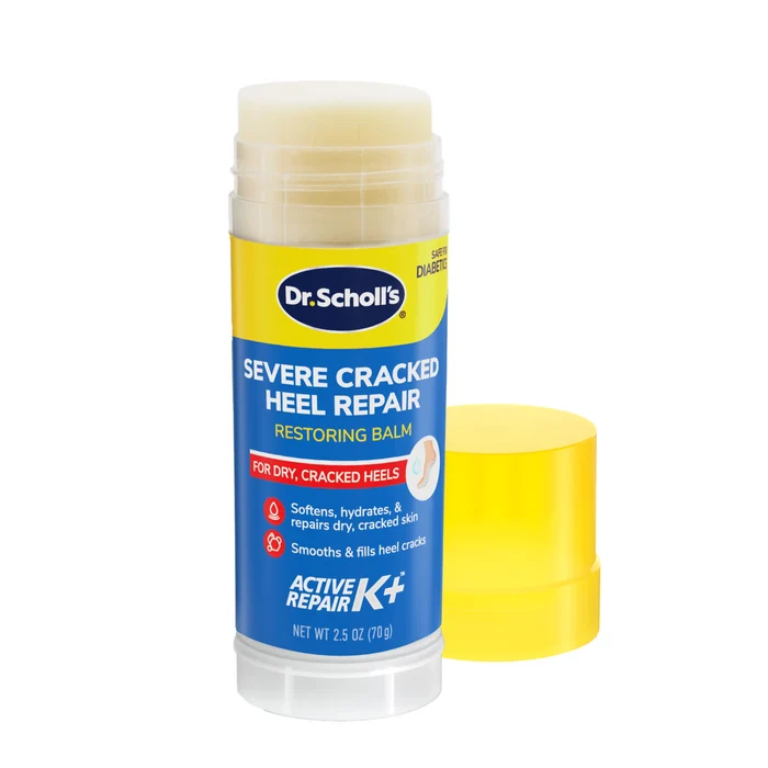 Severe cracked heel repair balm container with white cap and blue label