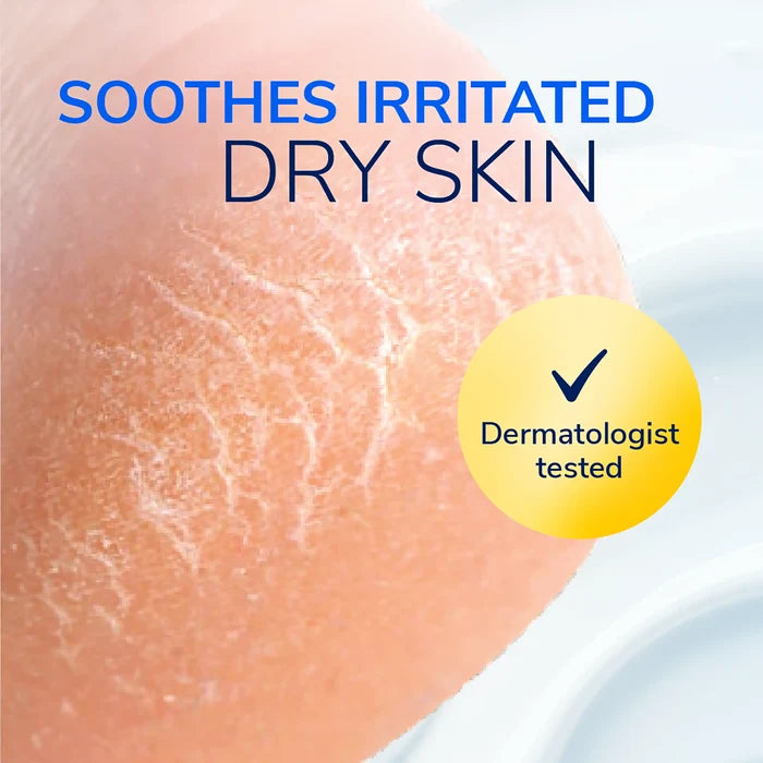 Dry, irritated foot skin close-up with yellow dermatology icon