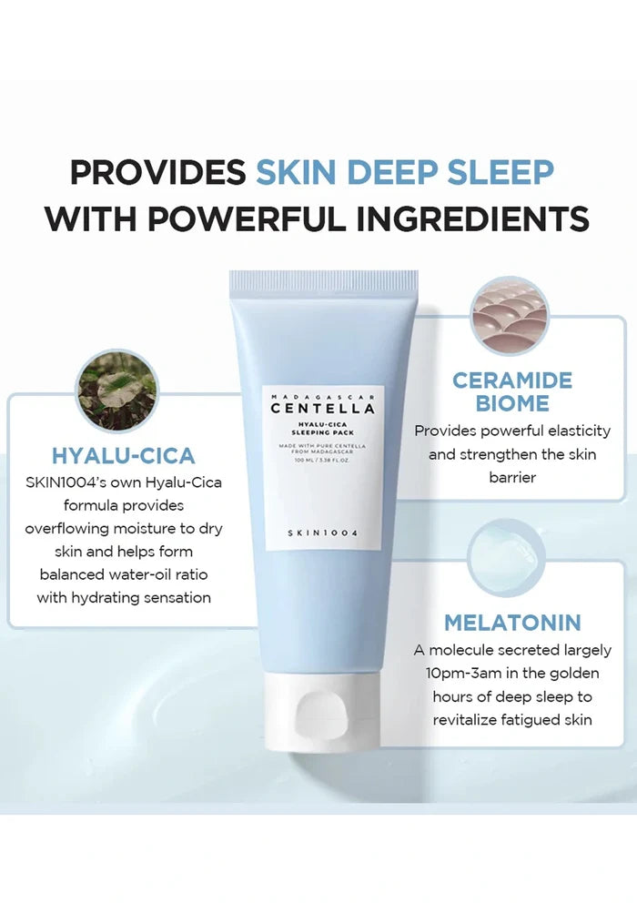Skincare product with text highlighting ingredients and benefits on a white background