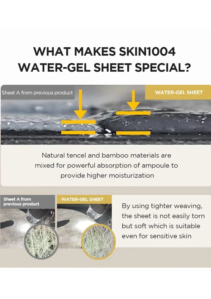Explanation of Skin1004 water-gel sheet special features with text and product images.