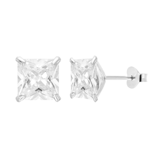 Square Cubic Zirconia Sterling Stud Earring Silver - ikatehouse