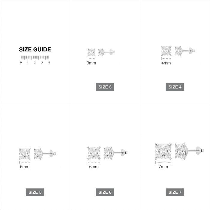 Square Cubic Zirconia Sterling Stud Earring Silver - ikatehouse
