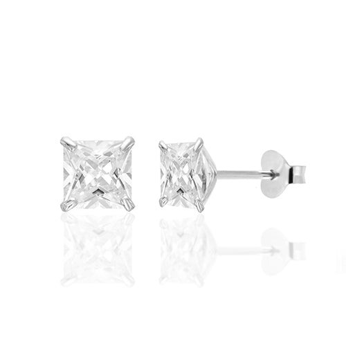 Square Cubic Zirconia Sterling Stud Earring Silver - ikatehouse