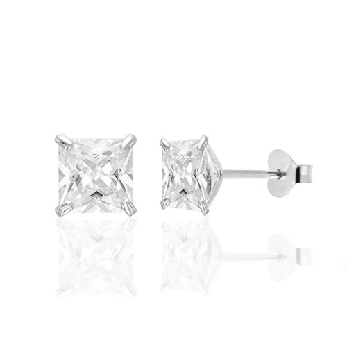 Square Cubic Zirconia Sterling Stud Earring Silver - ikatehouse