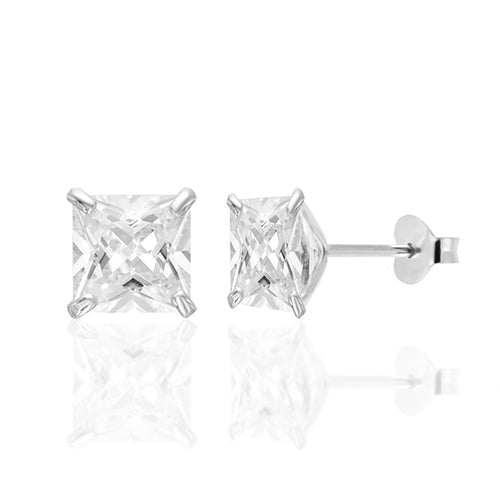 Square Cubic Zirconia Sterling Stud Earring Silver - ikatehouse