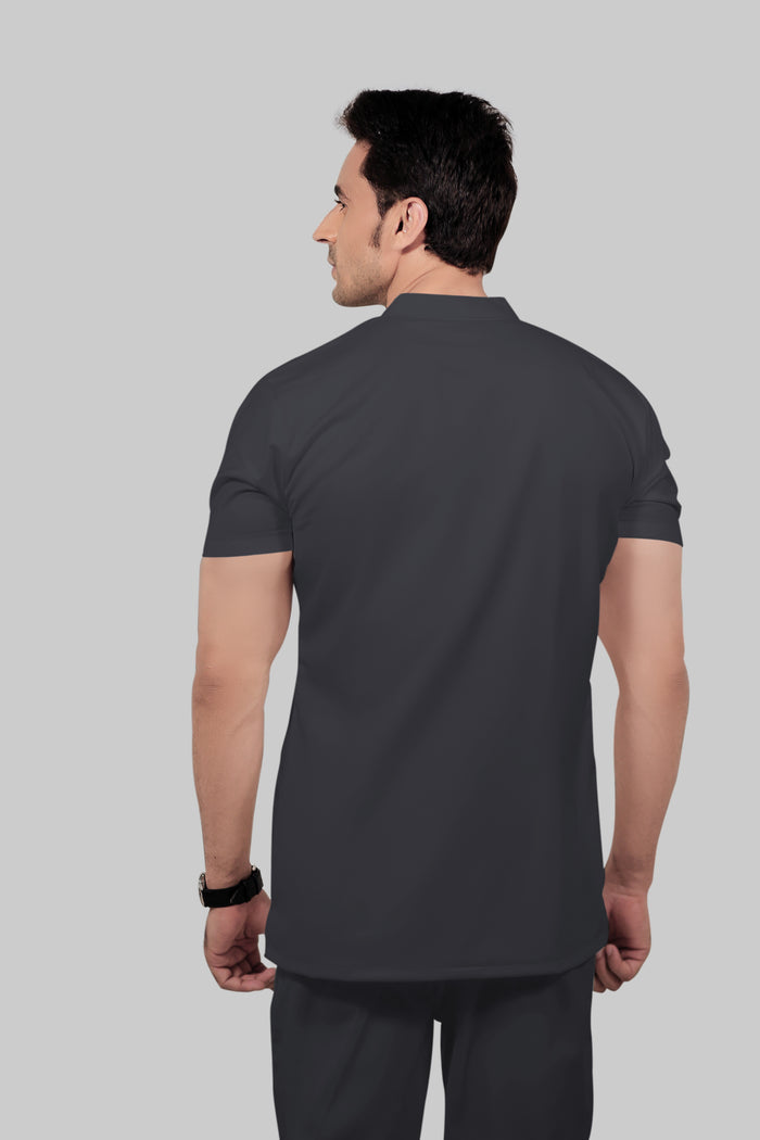 Stretchable (2Way) Men Dark Gray Mandarin Neck With Jogger Scrub Set
