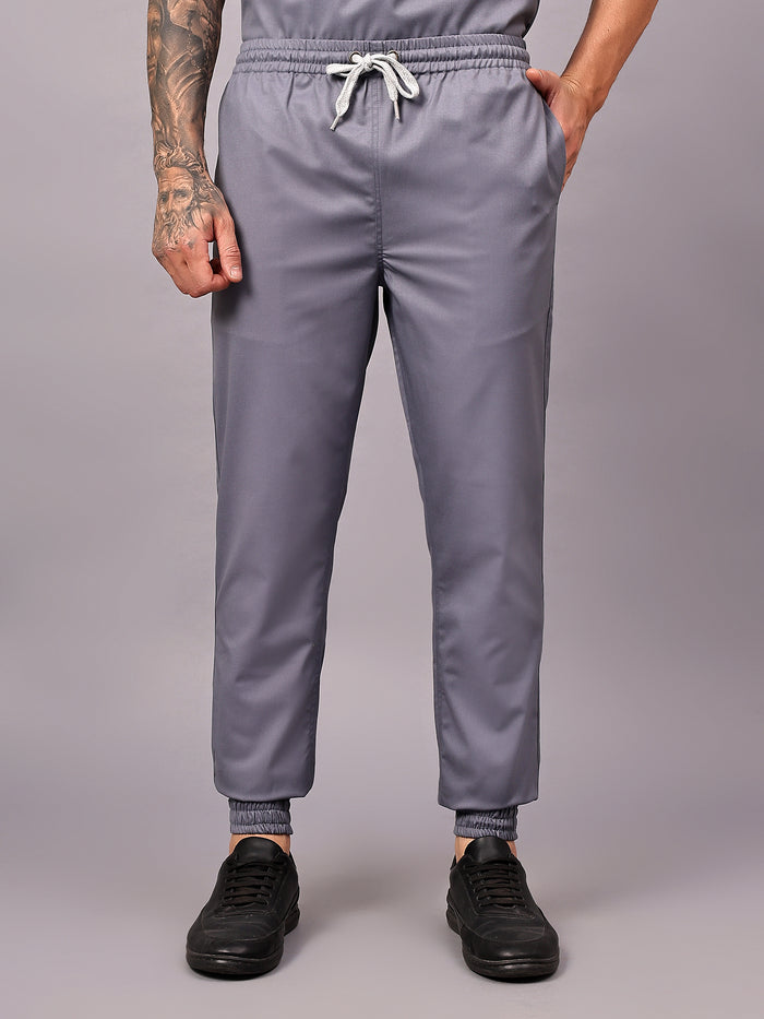 Stretchable (2Way) Men Graphite Mandarin Neck With Jogger Scrub Set