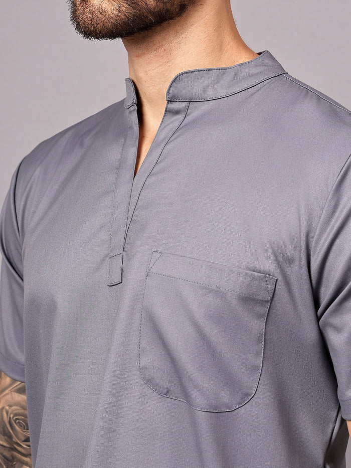 Stretchable (2Way) Men Graphite Mandarin Neck With Jogger Scrub Set