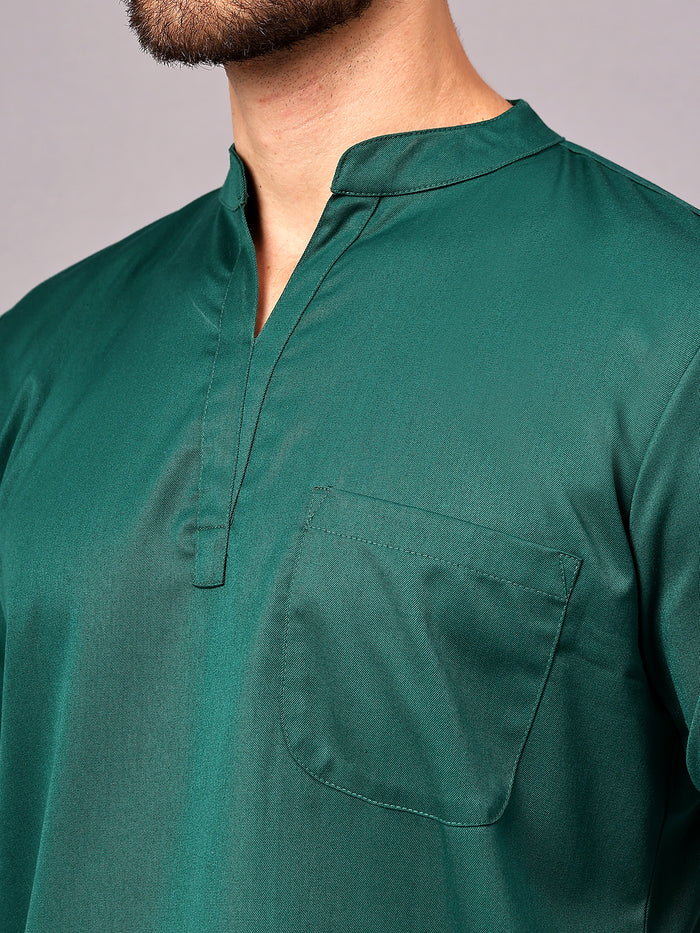 Stretchable (2Way) Men Hunter Green Mandarin Neck With Jogger Scrub Set