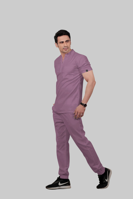 Stretchable (2Way) Men Lilac Mandarin Neck With Jogger Scrub Set