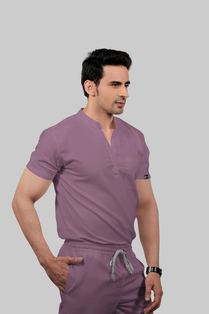 Stretchable (2Way) Men Lilac Mandarin Neck With Jogger Scrub Set