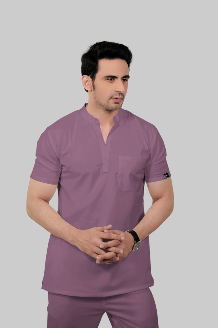 Stretchable (2Way) Men Lilac Mandarin Neck With Jogger Scrub Set