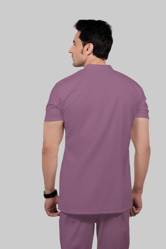 Stretchable (2Way) Men Lilac Mandarin Neck With Jogger Scrub Set
