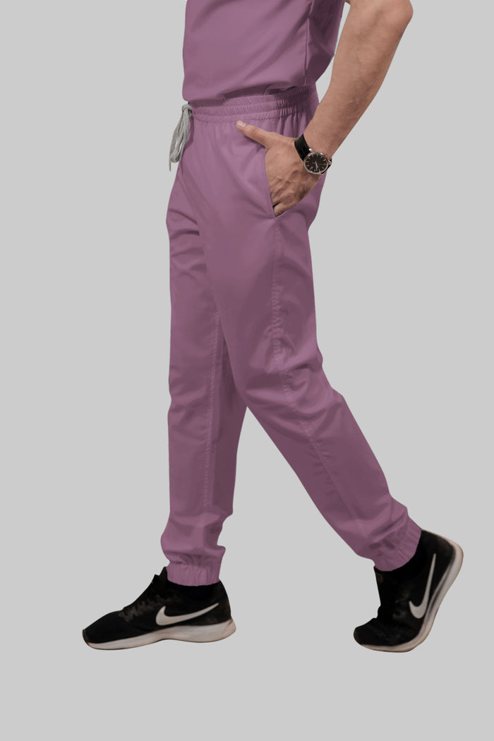 Stretchable (2Way) Men Lilac Mandarin Neck With Jogger Scrub Set