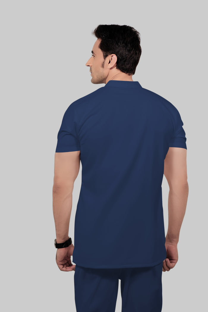Stretchable (2Way) Men Navy Blue Mandarin Neck With Jogger Scrub Set