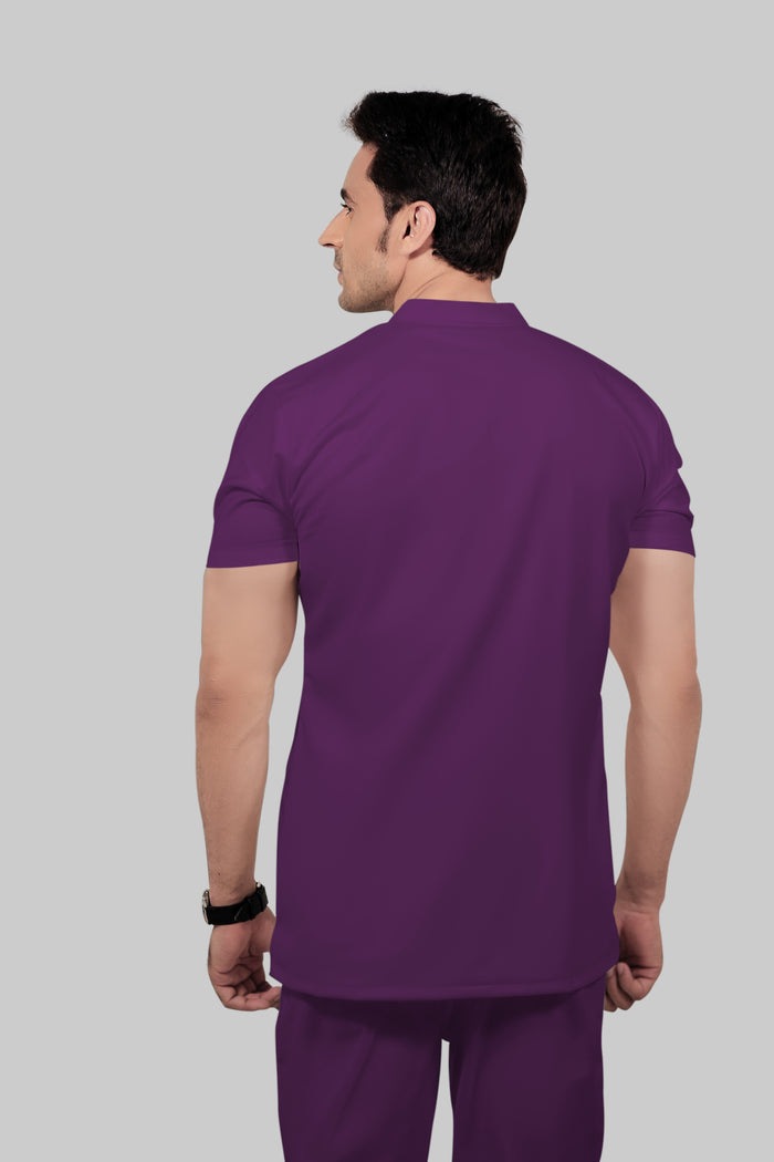 Stretchable (2Way) Men Purple Mandarin Neck With Jogger Scrub Set
