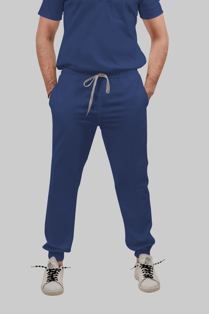 Stretchable (4Way) Men Royal Blue Mandarin Neck with Jogger Scrub Set