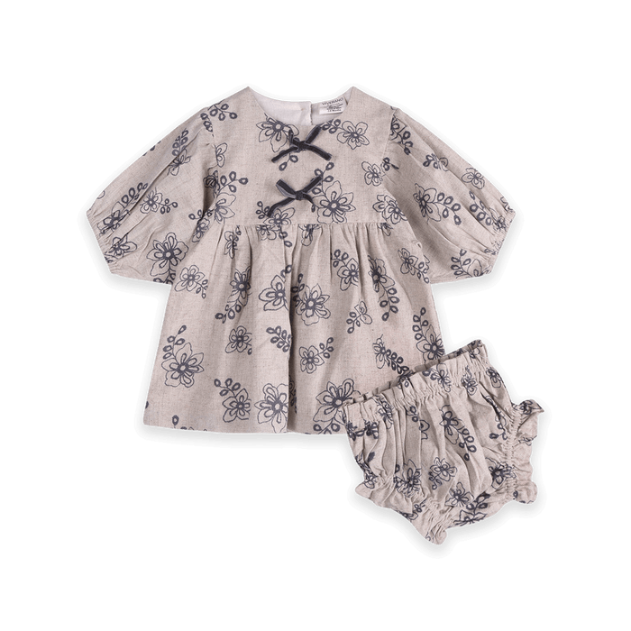 Theresa Floral Baby Dress with Bows & Bloomer Set (Organic Cotton) - Outfit