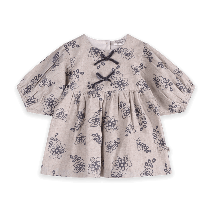 Theresa Floral Baby Dress with Bows & Bloomer Set (Organic Cotton) - Front